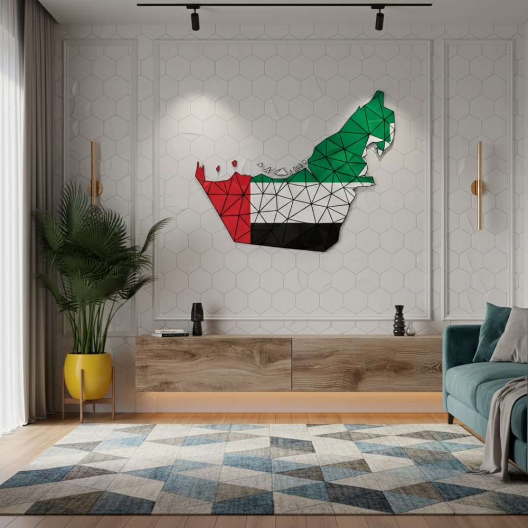Geometric UAE Flag Map Acrylic Wall Art | National Day Decor